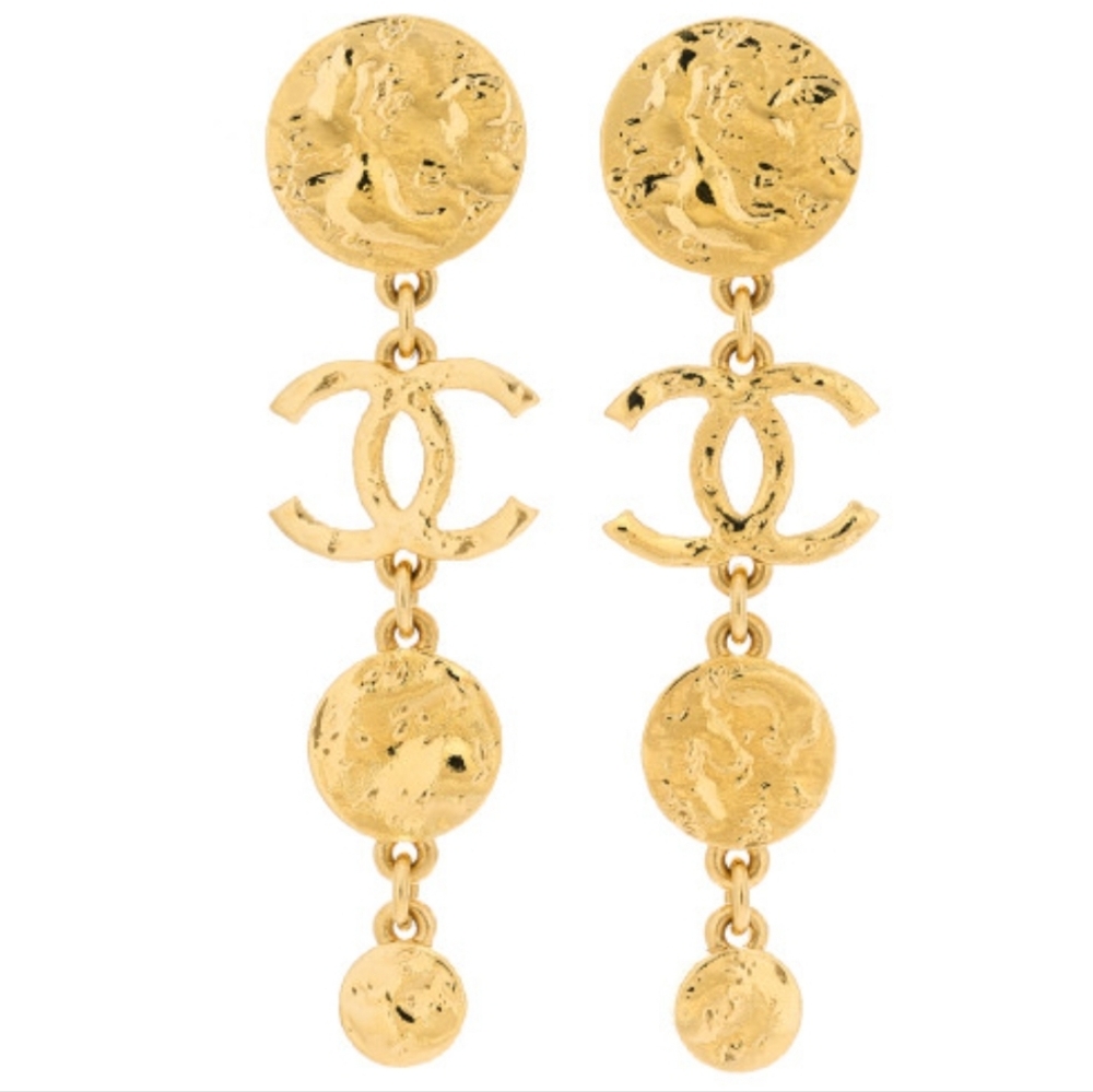 Authentic Chanel Hammerred Cc Dangle Earrings - image 4